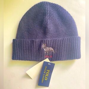 New Polo Ralph Lauren Navy Blue Bulldog Beanie Winter Hat One Size
